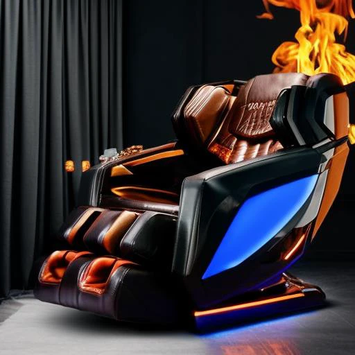 a close up of a chair with a fire in the background