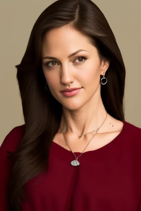 a photograph of brunette (LylaGarrity:0.99), Wearing a red sweater with a black leather jacket., (lips:0.553992509841919),(portrait:0.4834848940372467),(brown hair:0.35802650451660156),(necklace:0.48045986890792847),(jewelry:0.3855304718017578),(realistic:...