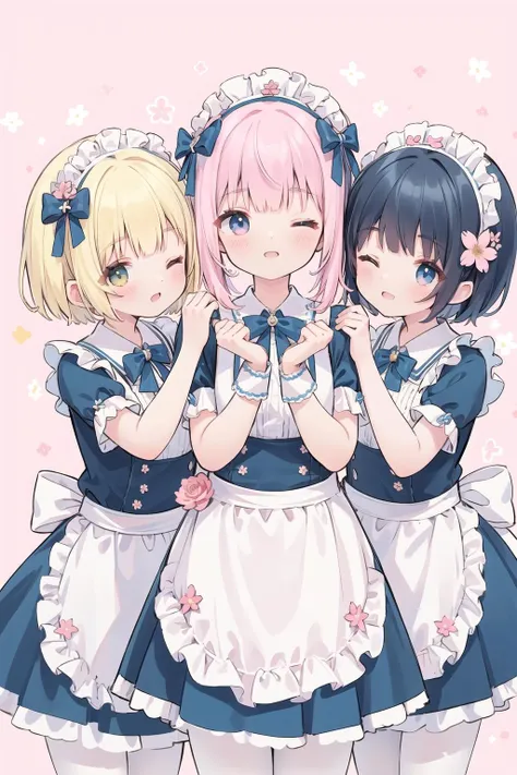 three anime girls in maid outfits posing for a picture