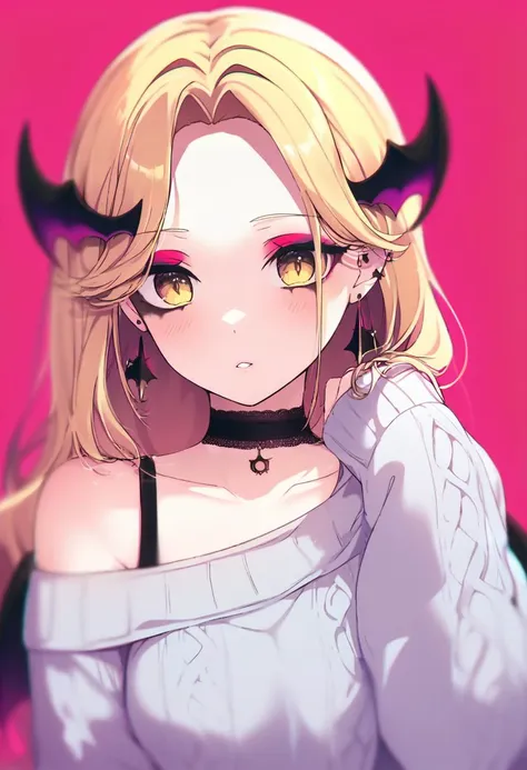 anime girl with horns and a choker on her head