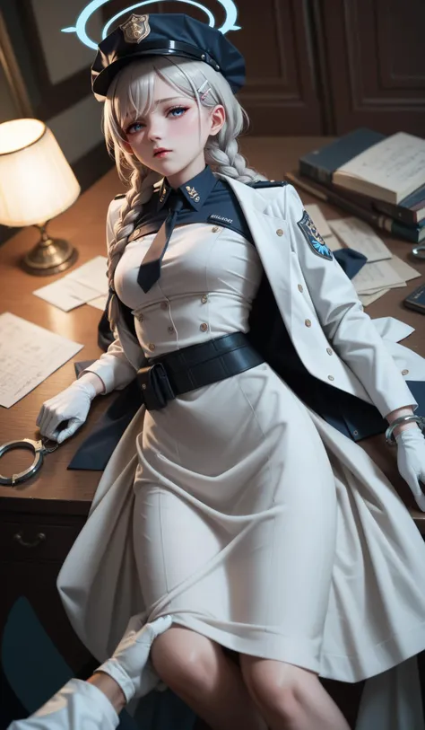 score_9, score_8_up, score_7_up,score_6_up, score_4_up, score_5_up, having sex,(kirino_(blue_archive), twin_braids, white_gloves, white_jacket, police_hat, medium_breasts, hairclip, grey_dress, blue_halo, policewoman, handcuffs),
innocent and alluring, alt...