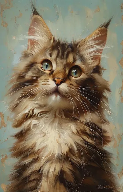 masterpiece,best quality,<lora:tbh149-sdxl:0.9>,style of Gil Elvgren, cute Mainecoon cat