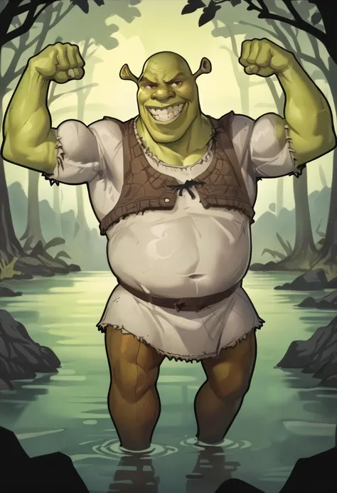 a cartoon image of a man in a swamp with a big smile