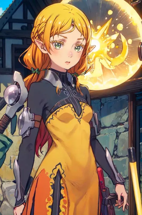 cowboy shot, <lora:sui:0.7> pointy ears, forehead jewel, sui-000008 (2), sui( Isekai Ojisan), sui (changfu), long shoulder pads,   <lora:kuroboshi_kouhaku_style_v01:1>, absurdres, ultra detailed, masterpiece, best quality, aesthetic, detailed,