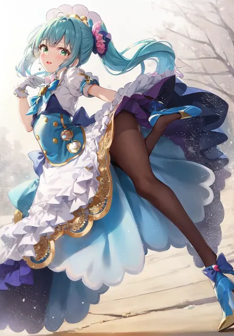 ((masterpiece, best quality)),
1 girl,standing ,full body,
cure-Spicy,small_breasts,(blue hair,)multicolored hair,((Right side ponytail,side ponytail,))
blue legwear,dress,gloves,((navy blue pantyhose)), puffy sleeves,white gloves,navy blue footwear,brooch...