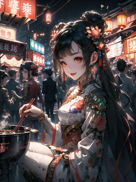 (masterpiece, top quality, best quality, official art), extreme detailed, colorful, highest detailed, highly intricate details, realistic light, shadows, 1 girl, cyberhanfu, red chinese_clothes, cheongsam, <lora:cyberhanfu_20230617014620:0.8>, cyberpunk, m...