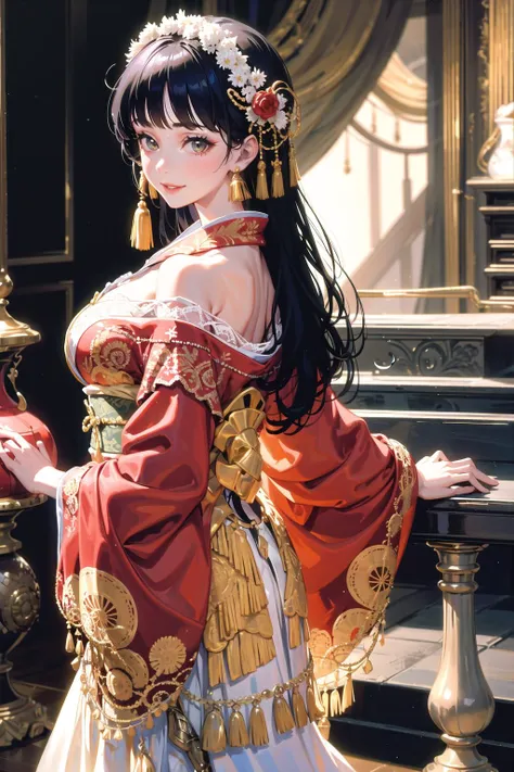 (highly detailed:1.3), 
1girl, solo, 
<lora:edgGalliano:1>, edgJG fashion, wearing edgJG_style clothing, short_kimono, kind_smile, layered, lace, 
Ultra-detail, (highres:1.1), best quality, (masterpiece:1.3), cinematic lighting,