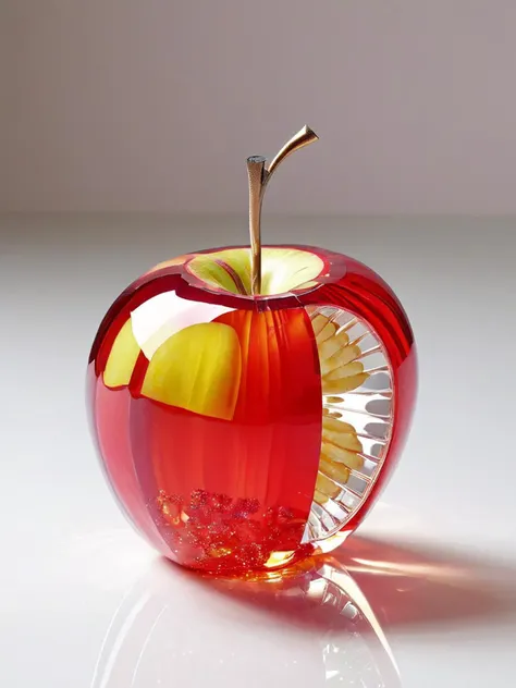 there is a red apple with a slice of apple inside of it