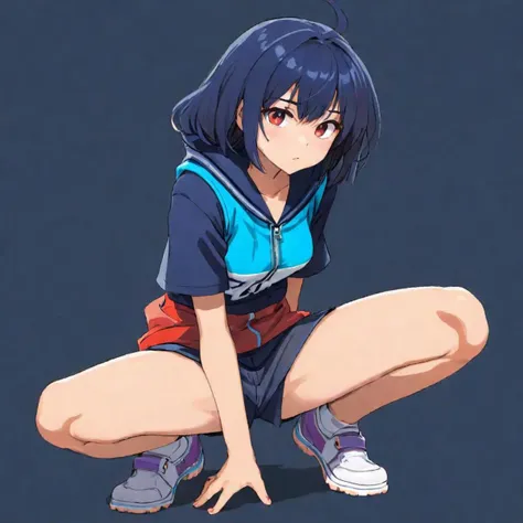 anime girl kneeling down with her legs crossed and her hands on her knees