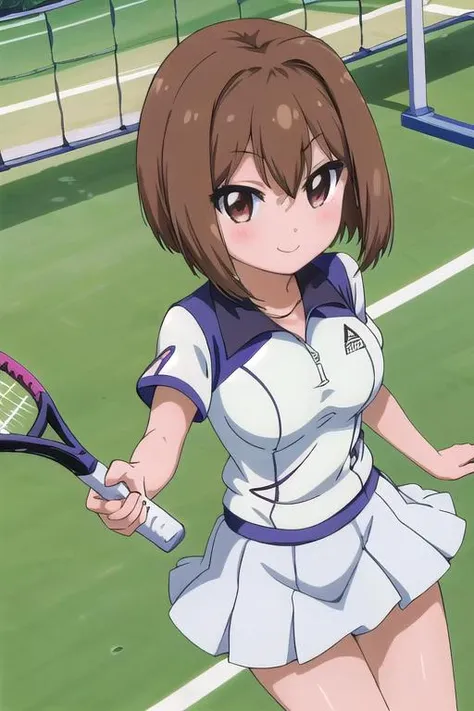 masterpiece, best quality,ultra detail, <lora:anmnr01:0.3>, <lora:GoodHands-vanilla:0.7> <lora:add_detail:0.5>,1girl, <lora:nasuno-teekyuu:0.7>nasuno takamiya,tennis court,tennis ,tennis racket,playing tennis,from above,particle effect,looking at viewer,ev...