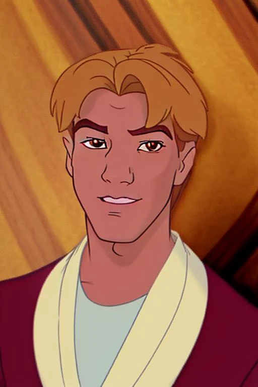 a cartoon of a man with blonde hair and a red robe