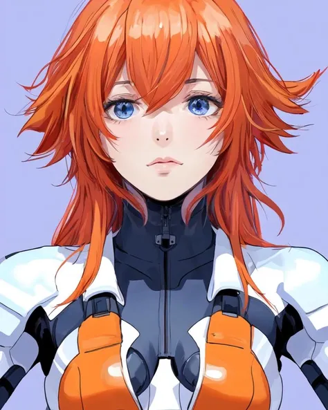 dal, 2d, anime, flat color, (intricate detail:1.2), 1girl, blue_eyes, bodysuit, long_hair, orange_hair, plugsuit, skin_tight, solo, bright white theme,