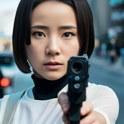 cinematic photo cinematic photo, <lora:riccco_v1:0.8> riccco9,solo,1girl,(beautiful, perfect eyes, movie still from action drama,highly detailed skin,cool cute fierce petite female undercover agent on infiltration mission:1.3),dark,short hair,parted lips,(...