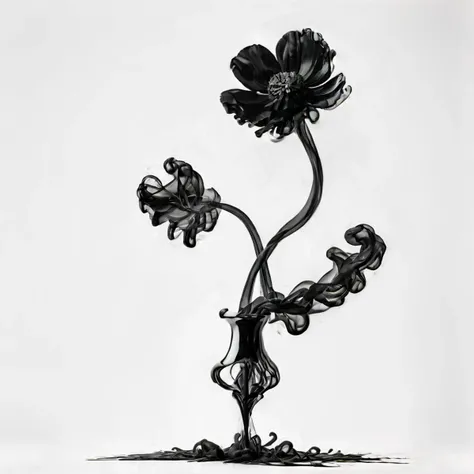 A beautiful Poppy flower in a black vase in a white room, ((white background)), photograph, 8k resolution, award winning photograph, horror, cinematic lighting   <lora:Gloom-step00000900:1>