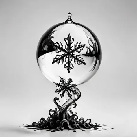 A photograph of a crystal ball with a snowflake inside it, background a white room, best quality <lora:Gloom-step00000900:.8>