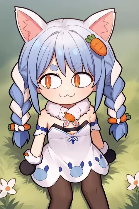 a cartoon image of a girl with a cat ears and a dress