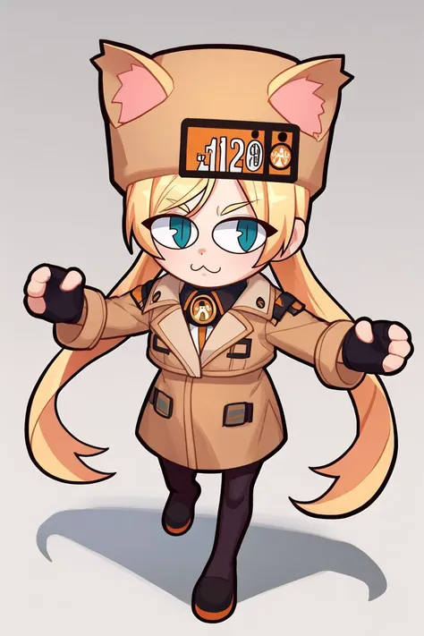 a cartoon cat girl in a trench coat and a hat