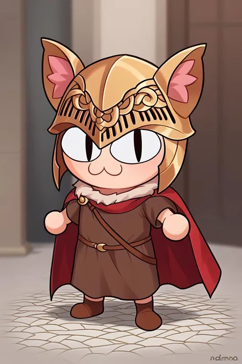 a cartoon cat dressed in a viking costume and a helmet