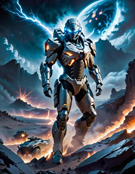 a poster of a robot in a sci - fiction style scene