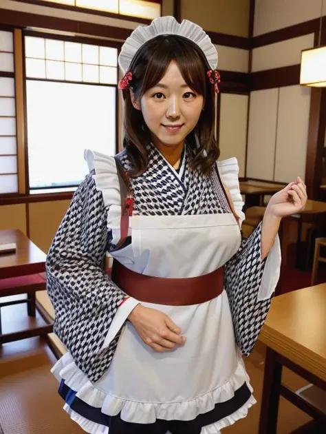 arafed woman in a japanese restaurant posing for a picture