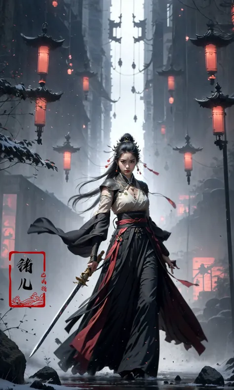 (dramatic, gritty, intense:1.4),masterpiece, best quality, 8k, insane details, intricate details, hyperdetailed, hyper quality, high detail, ultra detailed, Masterpiece,
1girl,solo, hanfu,dress,red ribbon,jewelry,wind,long sleeves,long hair, hair ornament,...