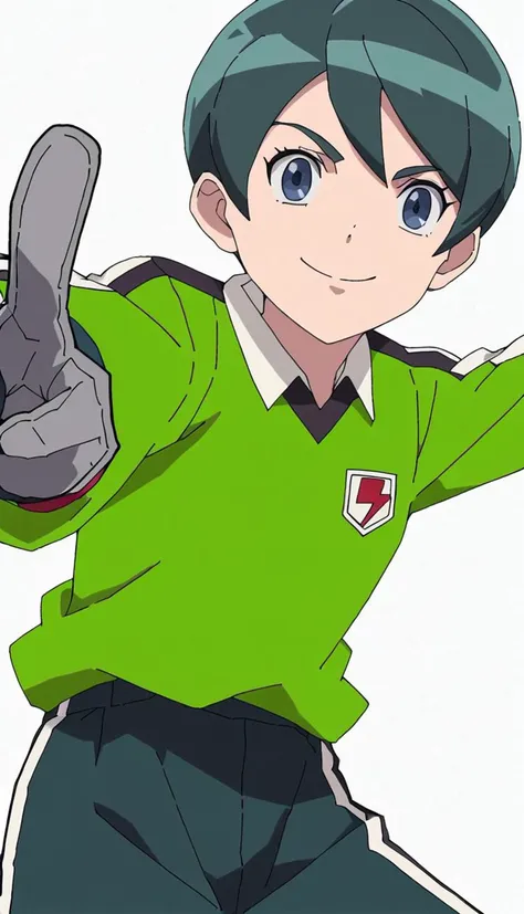 anime boy in green shirt and black pants holding a baseball bat