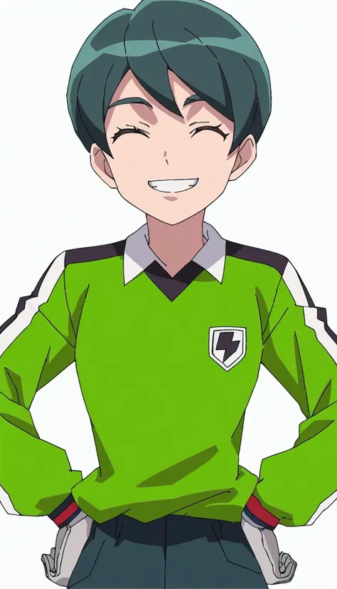 a cartoon boy with a green shirt and black pants