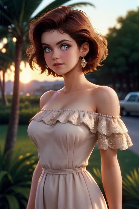 skswoman, off shoulder sundress, seductive, sunrise, bokeh, depth of field, (upper body:1.0), best quality, intricate details, detailed eyes, masterpiece, film grain, 1980s, kodachrome, <lyco:Alexandra Daddario:1.0>