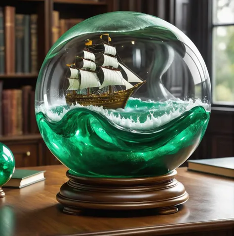 there is a glass globe with a ship inside of it