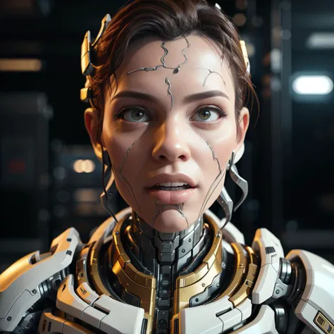 White armor robot,(highly details:1.5),unreal engine,3d render,film photograhpy, complex 3d render ultra detailed of a beautiful porcelain profile woman android face, (cyborg:1.3), robotic parts, 150 mm, beautiful studio soft light, rim light, vibrant deta...