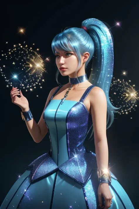 (samus aran) dressed in (puffy blue latex kanamemadokaoutfit), (ponytail), magical girl, masterpiece, best quality, (perfect face, beautiful face, symmetric face), (sparkles, sparkling hair, sparkling clothes, sparkles around face:1.3),
ultra wide angle sh...