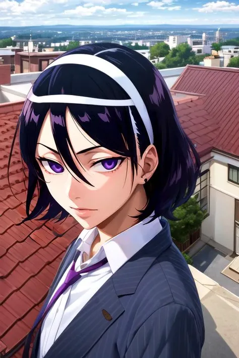 (best quality:1.1), (masterpiece:1.4), wallpaper, looking at viewer, , , anime coloring, (realistic:1.4), 1boy, solo, male focus, <lora:jinpachi_toudou:0.76>, jinpachi_toudou, black hair, purple eyes, , hairband, short hair, suit shorts, , rooftop, 8k reso...