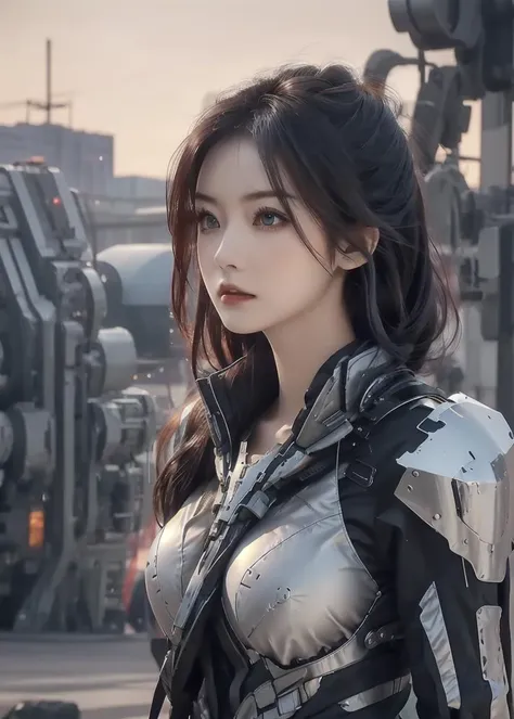 ((masterpiece:1.4, best quality:1.2)),1girl,solo focus,tall female,delicate face,stern expression,extremely detailed anime face and eyes,beautiful white armor,hourglass figure,gradient hair,very long hair,cyberwear on face,holding plasma katana,striking,fu...