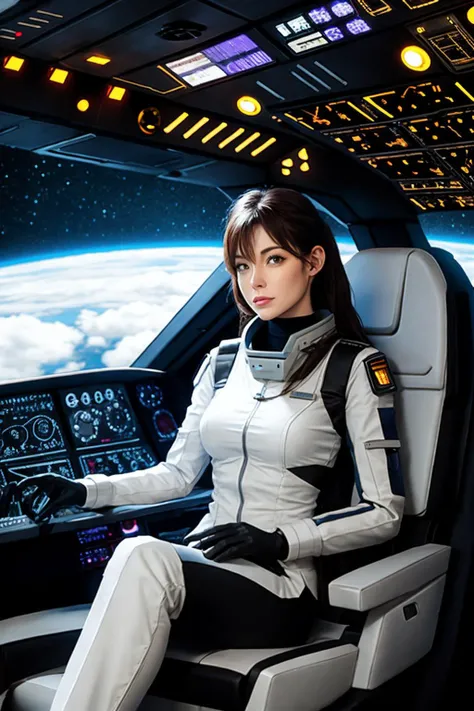 starship pilot in the cockpit of their spaceship