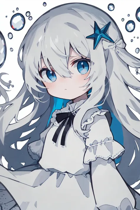 anime girl with long white hair and blue eyes and a star in her hair