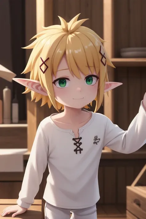 <lora:reviewer zel male s1-lora-nochekaiser:0.7> zel, short hair, bangs, blonde hair, hair ornament, green eyes, (male focus:1.2), male body shape, pointy ears, x hair ornament, elf, || shirt, long sleeves, collarbone, white shirt, white wide pants,  (blus...