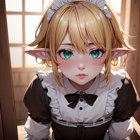 (masterpiece:1.2, best quality:1.1, highres,absurdres, high quality),(photorealistic:1.1),reflected light, colorful,ultra-detailed,8k, ultra hd, super detailed,
((1boy)),zel, blonde hair, pointy ears, green eyes,messy hair,  full-face blush,   (tavern) , f...