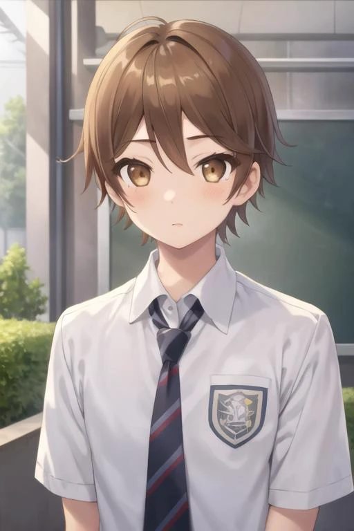 masterpiece, best quality, high quality, 1boy, solo, male focus, looking at viewer, upper body, <lora:youto_yokodera:0.56>, youto_yokodera, brown hair, brown eyes, , school uniform