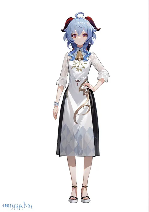 anime character dressed in white and blue dress with a sword