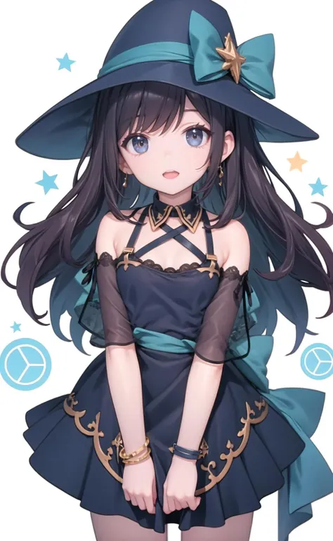 a woman in a witch costume and a hat with a star on it