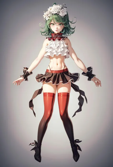 sleeveless shirt,layered shirt, layered skirt,crop top,wrist cuffsgradient legwear,red thighhighs,high heels,boots,hair flower,ribbon|<lora:ÐÐ¾ÑÑÑÐ¼ ÐºÐ¾ÑÐ¿Ð»ÐµÐ¹ HatsuneMiku(sleeveless shirt,layered shirt, layered skirt,crop top,wrist cuffsgradient l...