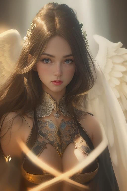 A Beautiful female angel,ornate armor,angel wings,looking to the side,1girl,beautiful eyes,beautiful face,floating hair,hair between eyes,There is light behind it vear fantasy,granblue fantasy,ultra detailed,extremely detailed face,,
blue eyes,blonde hair,...