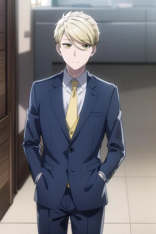 ryouamakusa, <lora:ryou amakusa s1-lora-nochekaiser:1>,
ryou amakusa, short hair, blonde hair, (yellow eyes:1.5), male focus, smile,
BREAK shirt, long sleeves, jacket, white shirt, necktie, pants, formal, blazer, suit, red necktie,
BREAK indoors, office,
B...