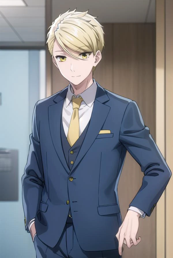 ryouamakusa, <lora:ryou amakusa s1-lora-nochekaiser:1>,
ryou amakusa, short hair, blonde hair, (yellow eyes:1.5), male focus, smile,
BREAK shirt, long sleeves, jacket, white shirt, necktie, pants, formal, blazer, suit, red necktie,
BREAK indoors, office,
B...