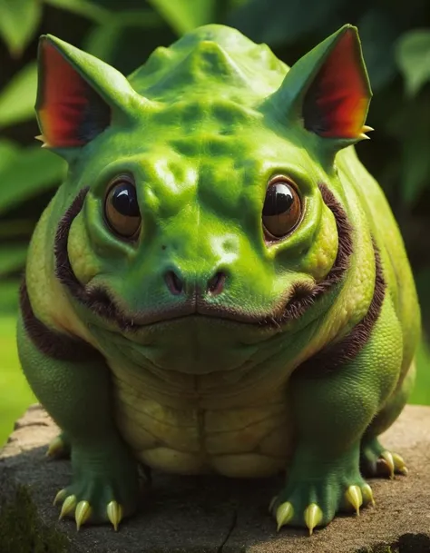 photo of a realistic bulbasaur, highly detailed