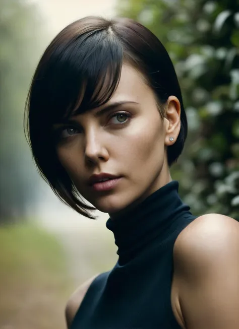 A stunning intricate full color portrait of (sks woman:1), wearing a black turtleneck, epic character composition, by ilya kuvshinov, alessio albi, nina masic, sharp focus, natural lighting, subsurface scattering, f2, 35mm, film grain, <lora:locon_charlize...