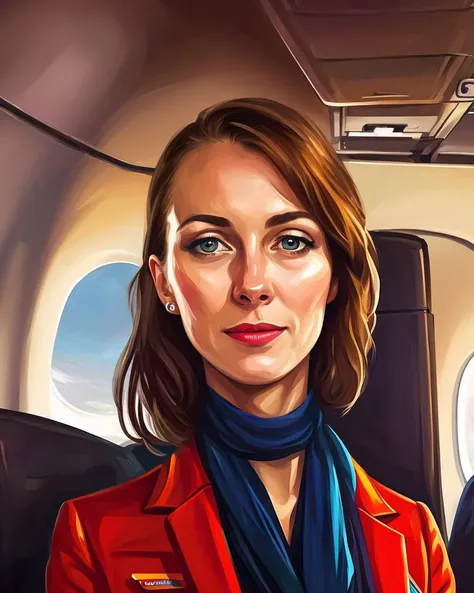 solo mid shot portrait photo of a stewardess on a plane, British Airways
dark fantasy background, charming smirking
by Tara McPherson and Leonid Afremov ultra realistic highly detailed intricate photorealistic sharp focus on eyes, cinematic lighting