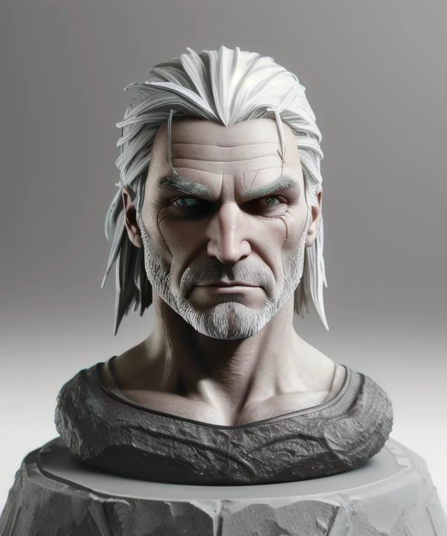 figrne, geralt of rivia, the witcher, on a base, dynamic pose, solo, depth of field, flawless, RAW,(((plain background))), high detail, insane detail <lora:figrne_v2std:1>