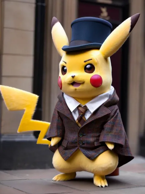 photo of an anthro pikachu dressed as sherlock holmes