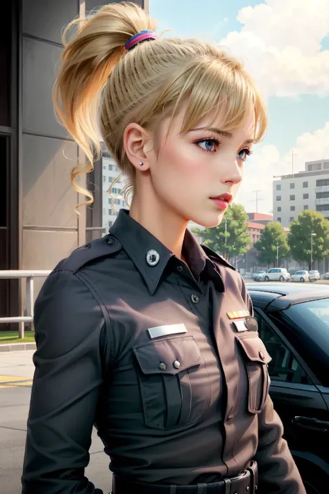 (masterpiece, best quality),  intricate details,
1girl,   <lora:katou_megumi_v1:0.8> hmbk1, 1girl, ponytail, drill hair, pink eyes, blonde hair, 
 <lora:Thai_police_uniform:0.8> Thai police uniform,